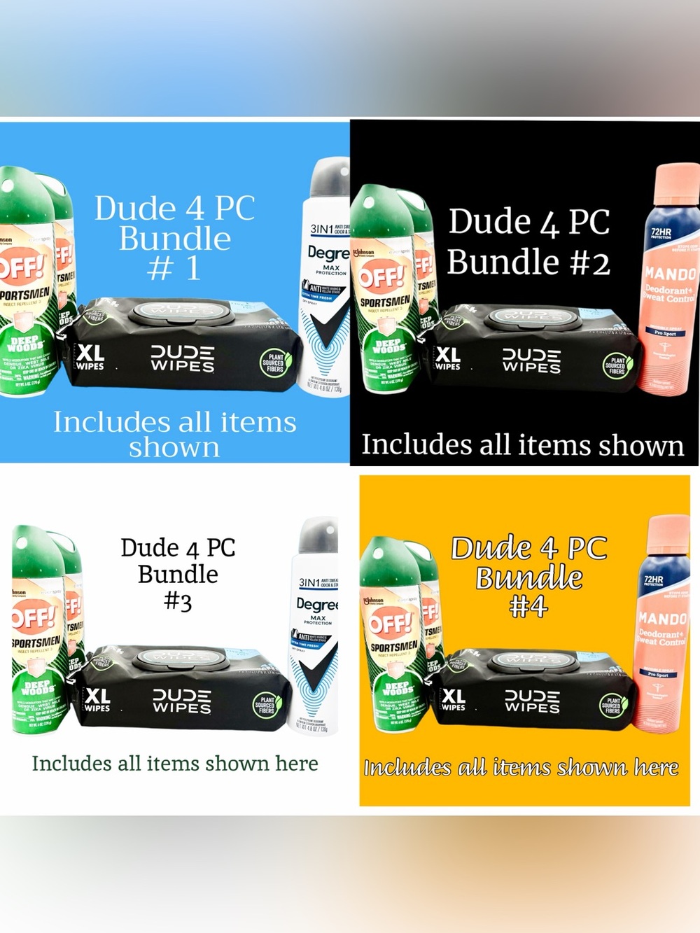 NWT DUDE 4 PC BUNDLE#1 INCLUDES ALL ITEMS SHOWN IN SECOND PHOTO
